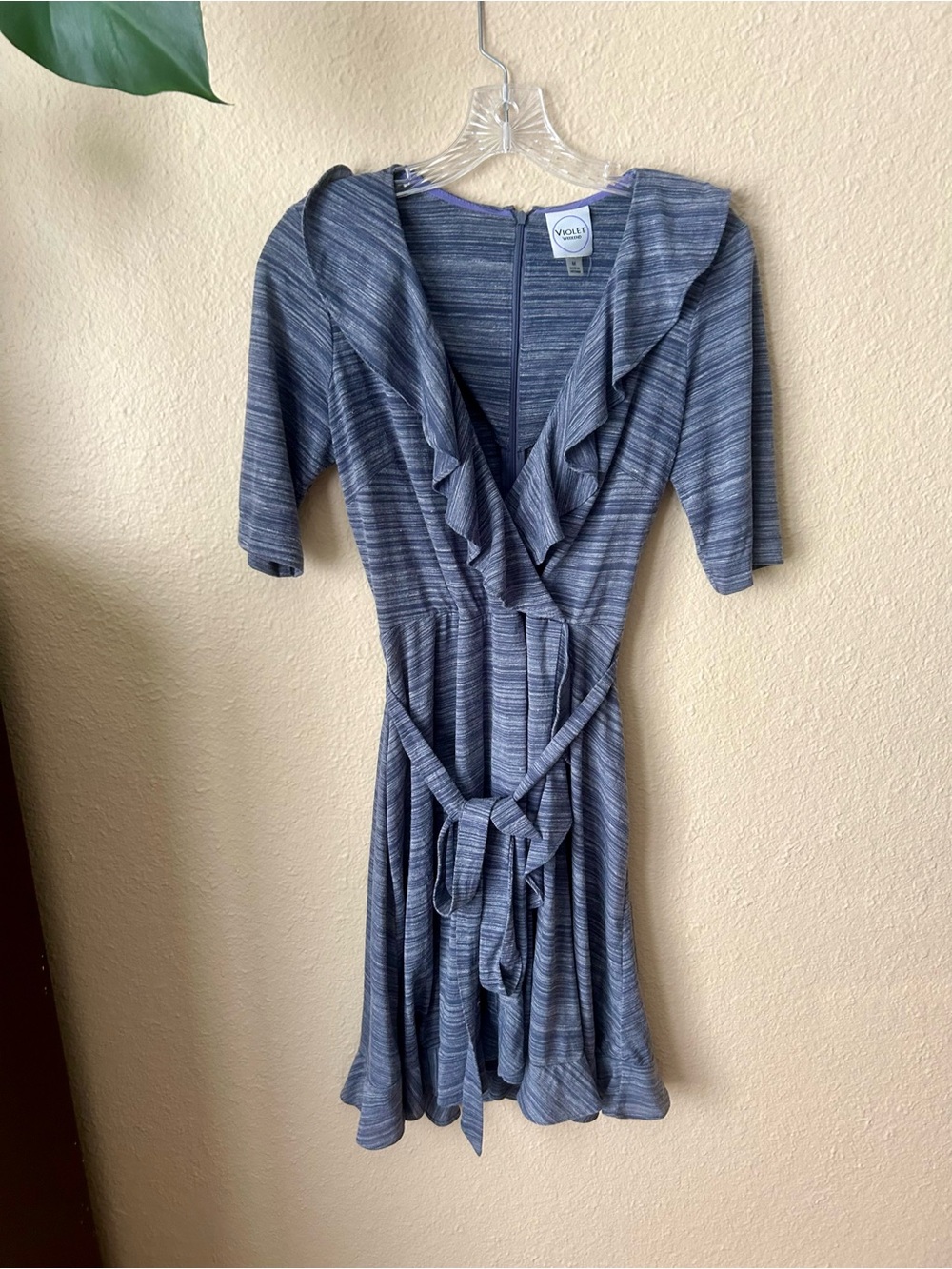 Heathered Blue and Grey Ruffle Wrap Dress